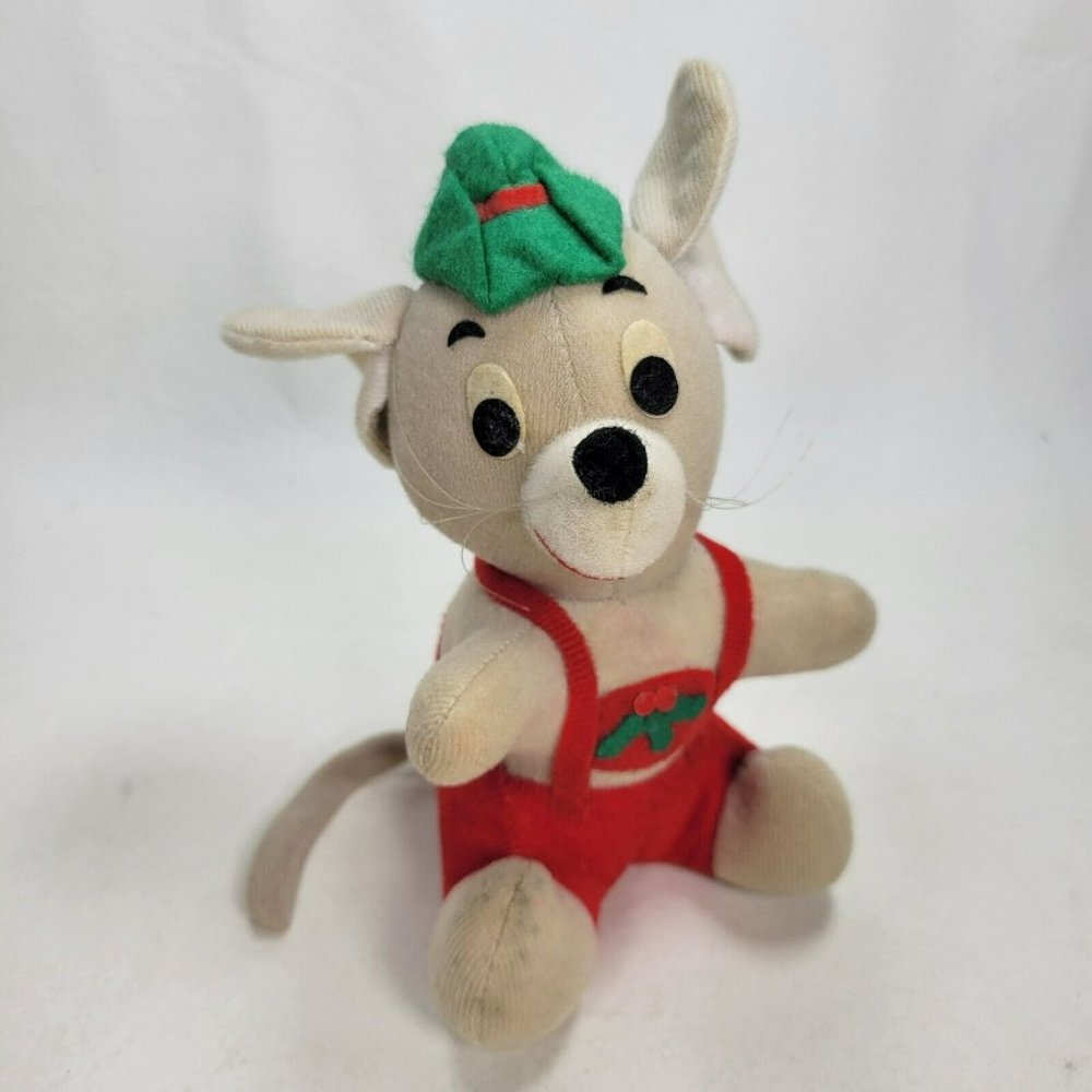1979 Fun Farm Christmas Elf Helper Mouse Vintage 7" Stuffed Plush Toy *STAINS